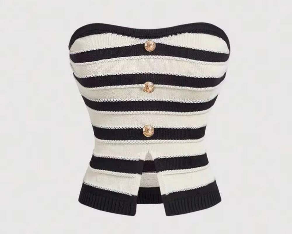 Striped Metal Buckle Halter Knit Top For Women,Going Out Top small